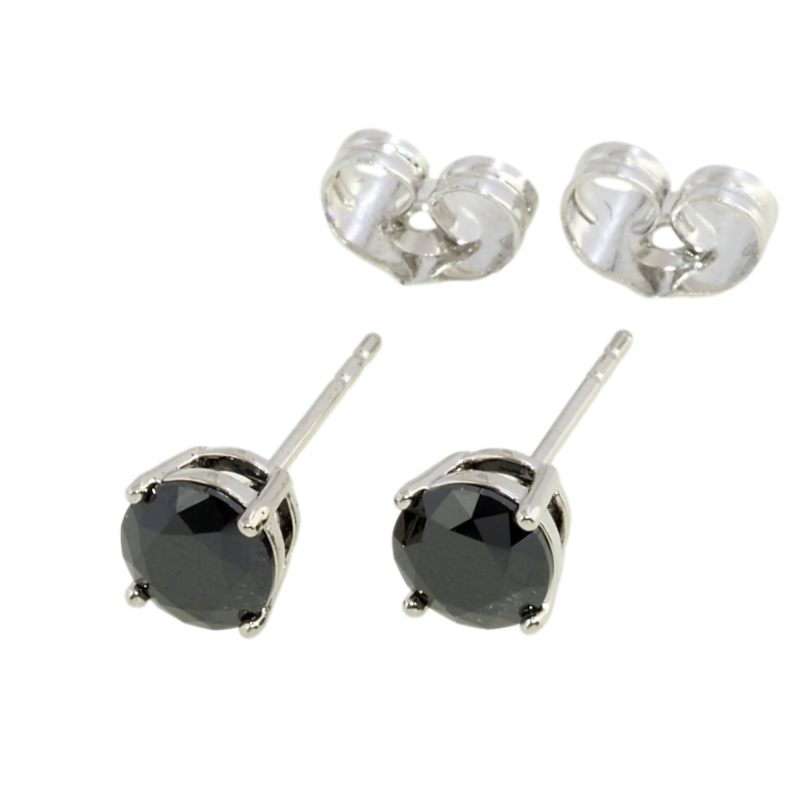 Сережки Xuping Родій пусети Чорні фіаніти в 4-х крапановій оправі ø 6мм фото №1