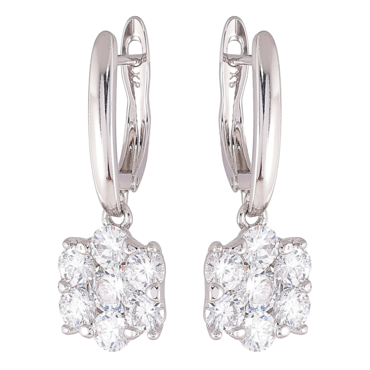 Серьги Xuping Родий английский замок Кристальные цветочки фото №9