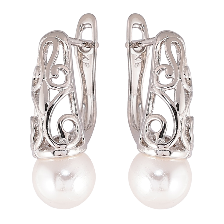 Серьги Xuping Родий английский замок Вензельный узор с жемчужинами фото №8