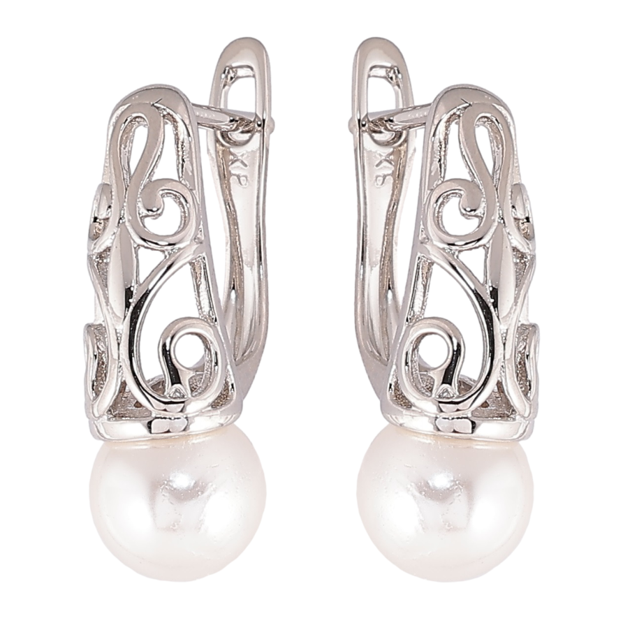 Сережки Xuping Родій англійський замок «Вензельний візерунок з перлинами» фото №1