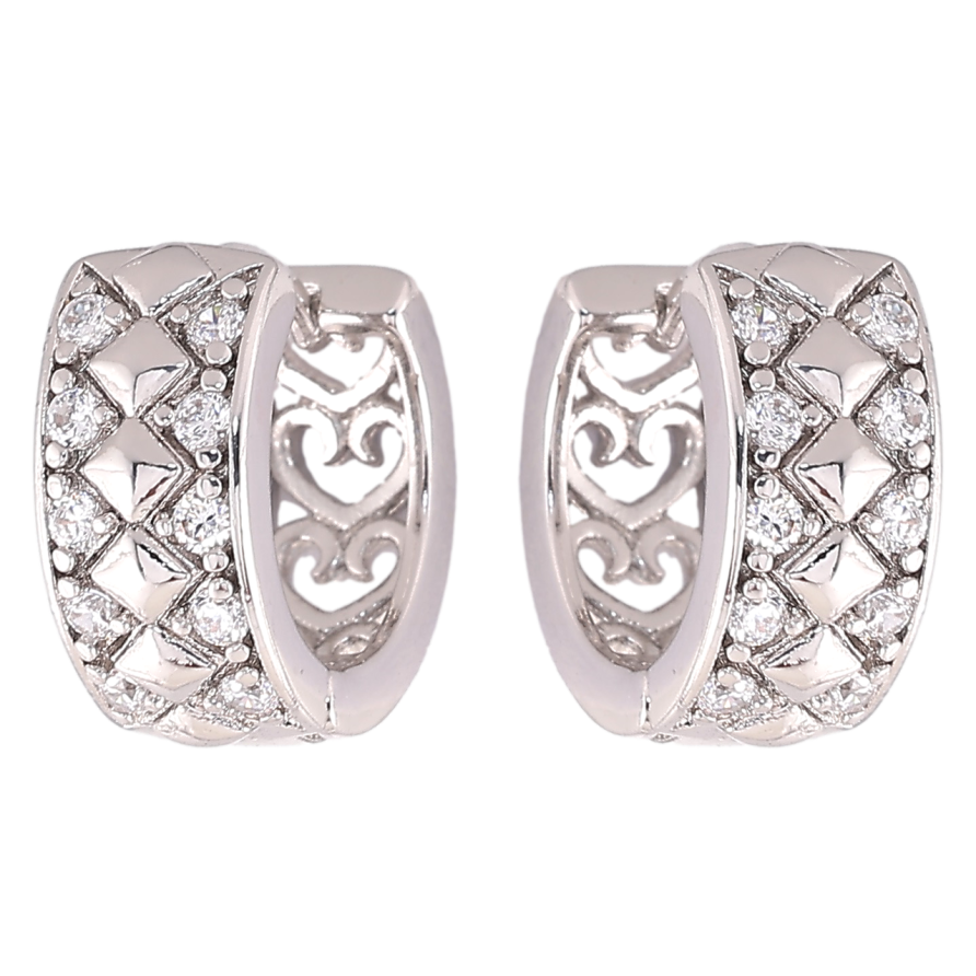 Серьги Xuping Родий колечки Ромбовый узор с цирконием» фото №1 Серьги Xuping Родий колечки Ромбовый узор с цирконием» фото №1