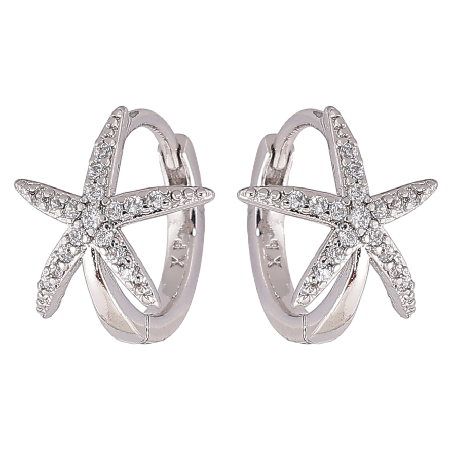 Серьги Xuping Родий колечки Морские звезды с цирконием» фото №1