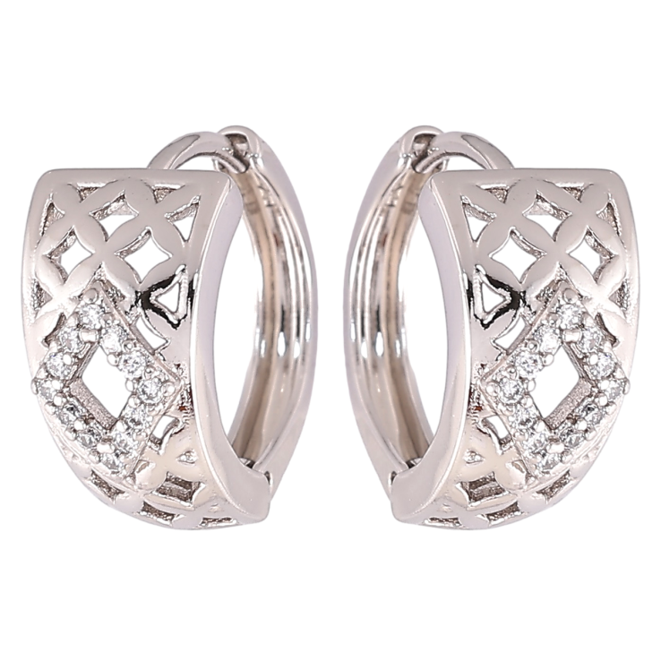 Серьги Xuping Родий колечки Резной узор с цирконием фото №5