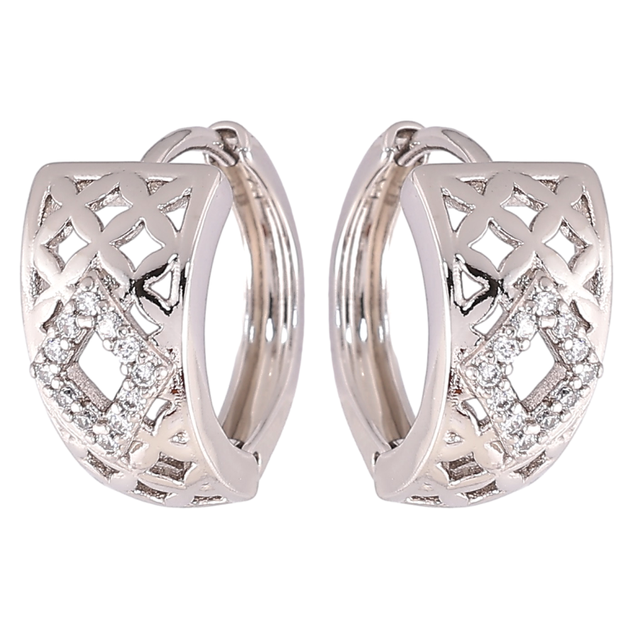 Серьги Xuping Родий колечки Резной узор с цирконием фото №1