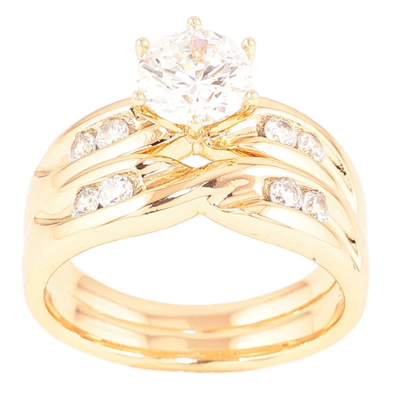 Кольцо Xuping Позолота 18K Двойное с фианитом и цирконием фото №1