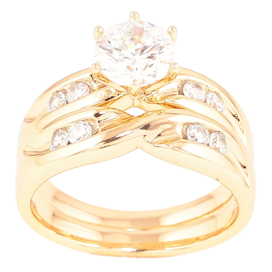 Кольцо Xuping Позолота 18K Двойное с фианитом и цирконием фото №1