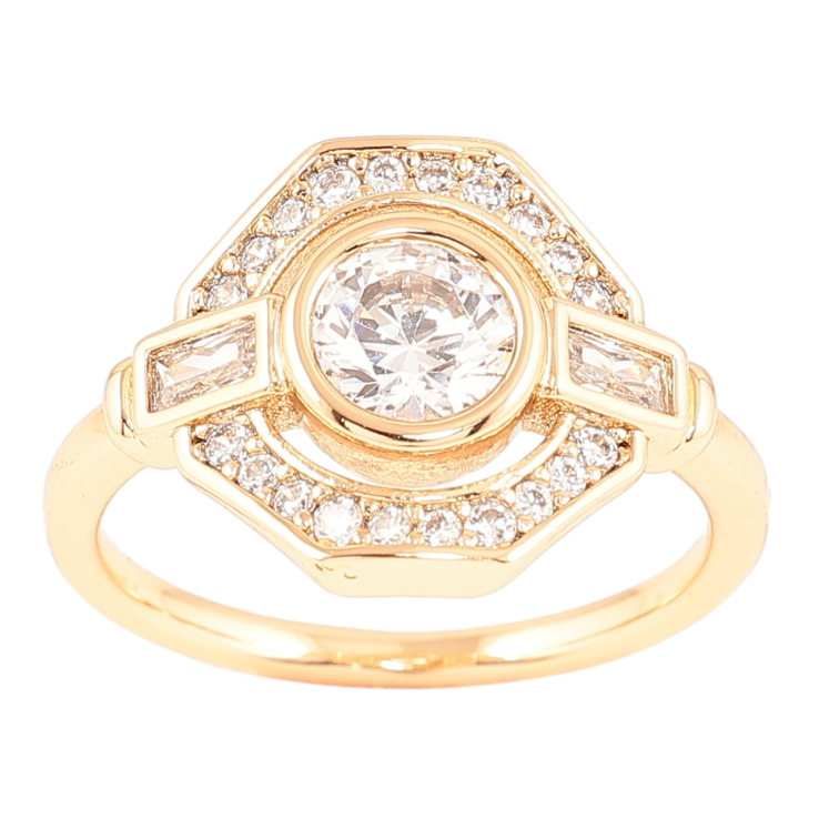 Кольцо Xuping Позолота 18K Шестигранник с инкрустацией цирконием фото №17