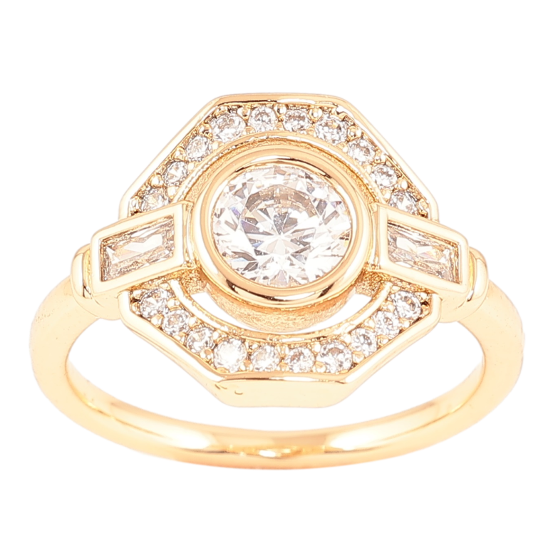 Кольцо Xuping Позолота 18K Шестигранник с инкрустацией цирконием фото №1