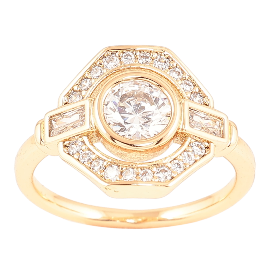 Кольцо Xuping Позолота 18K Шестигранник с инкрустацией цирконием фото №1