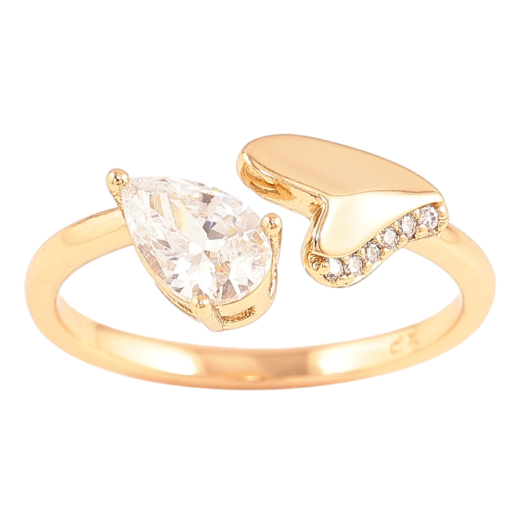 Кольцо Xuping Позолота 18K Сердечко с кристальной капелькой фото №7