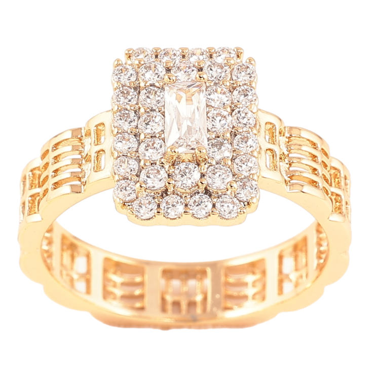 Кольцо Xuping Позолота 18K Инкрустация цирконием на резной шинке фото №8