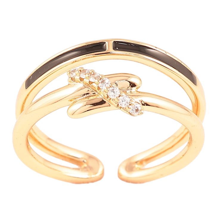 Кольцо Xuping Позолота 18K Двойная шинка с черной эмалью и цирконием фото №5