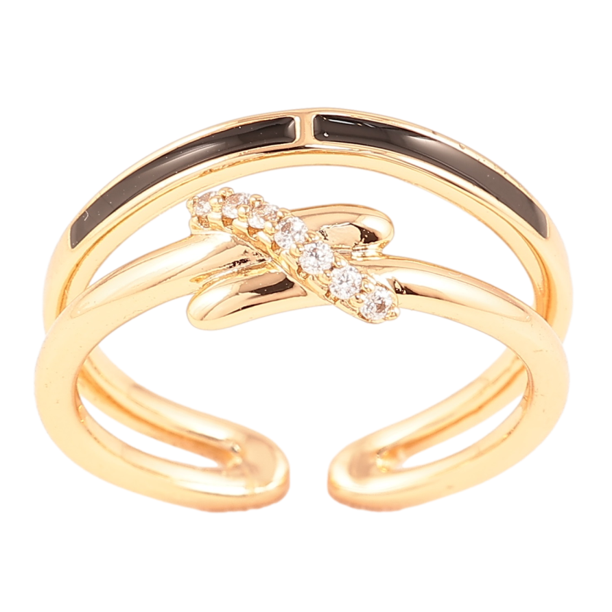 Кольцо Xuping Позолота 18K Двойная шинка с черной эмалью и цирконием фото №1