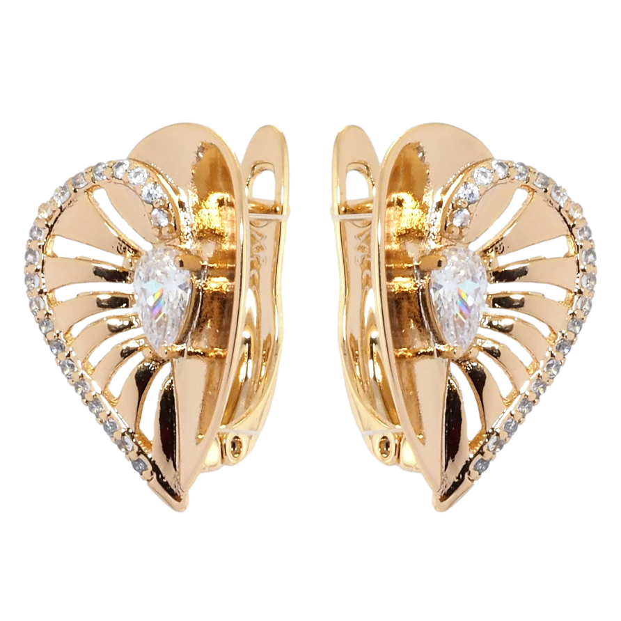 Сережки Xuping Позолота 18K англійський замок Сердечки з цирконієм фото №1