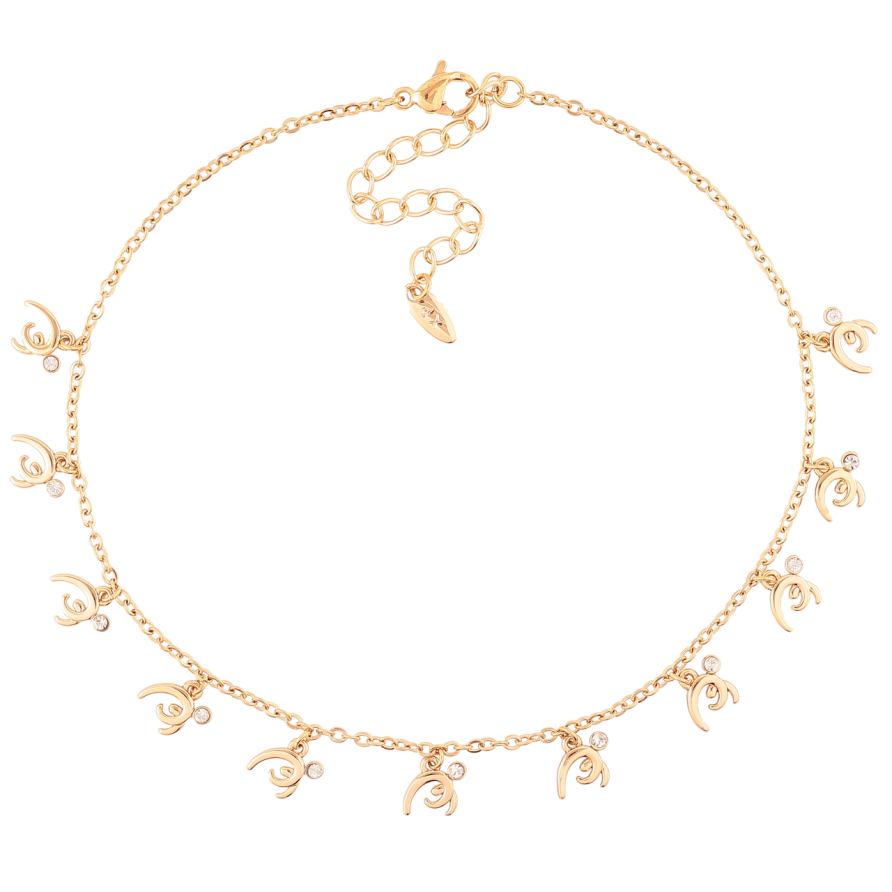 Браслет Xuping Позолота 18K на ногу «Ланцюжок Якірний з підвісками» розмір 23-28см х 1.5мм фото №1