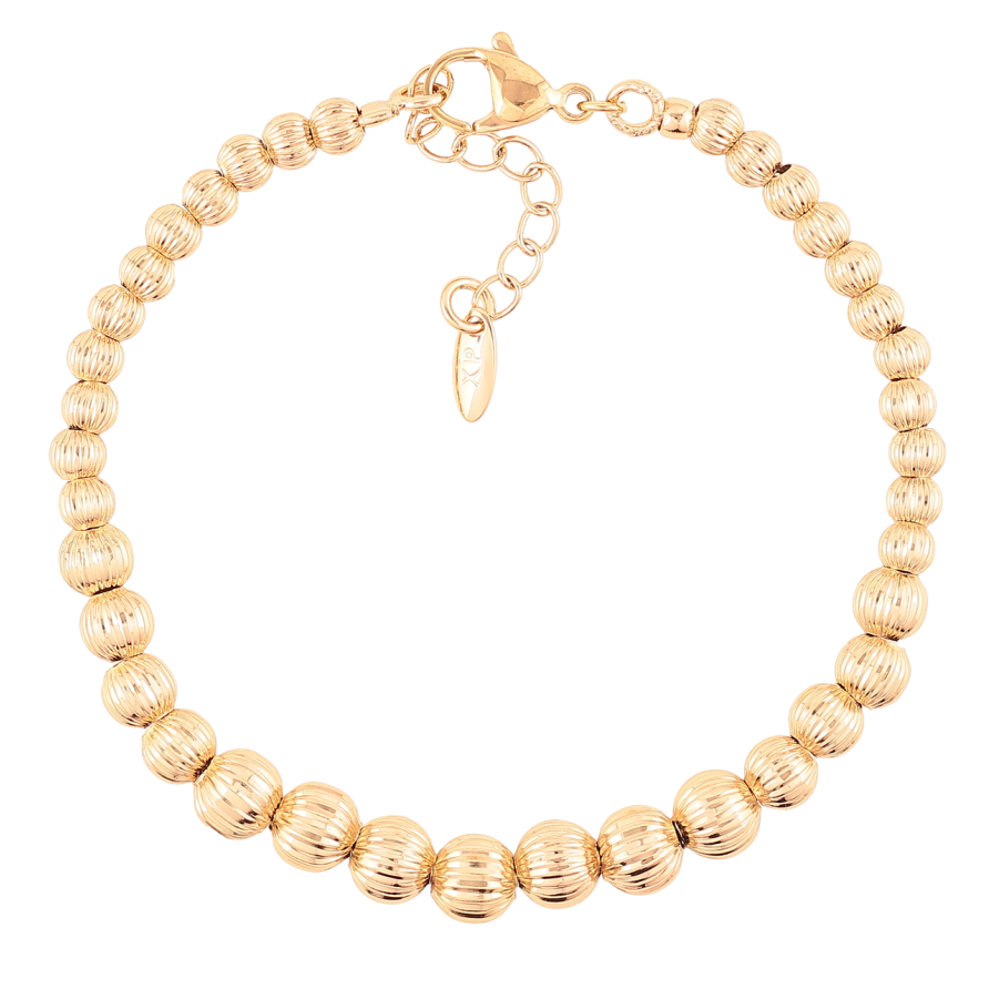 Браслет Xuping Позолота 18K Бусины с насечками размер с доп.цеп.17.5-20см х 4-6мм фото №1