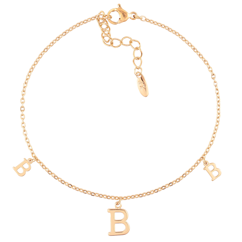 Браслет Xuping Позолота 18K Цепочка с подвесками буквами В размер с доп.цеп.18-21см х 1мм фото №1