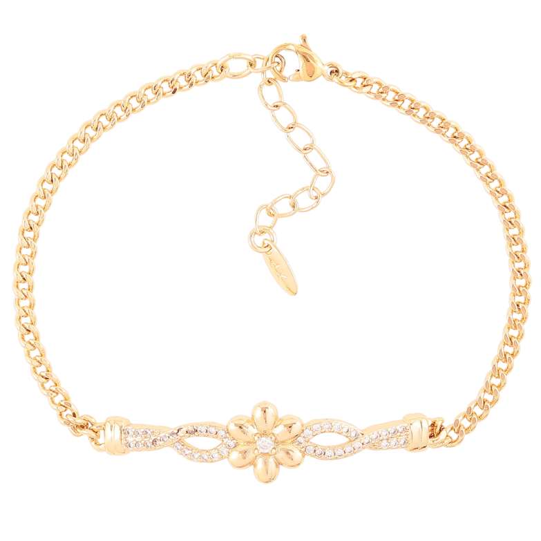 Браслет Xuping Позолота 18K Цепочка Панцирная с цветочной вставкой размер с доп.цеп.18-21.5см х 3мм фото №2