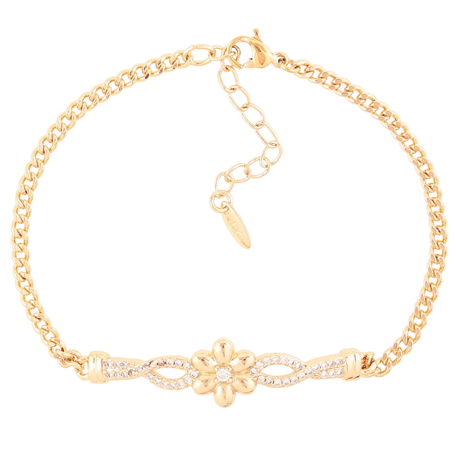 Браслет Xuping Позолота 18K Цепочка Панцирная с цветочной вставкой размер с доп.цеп.18-21.5см х 3мм фото №1