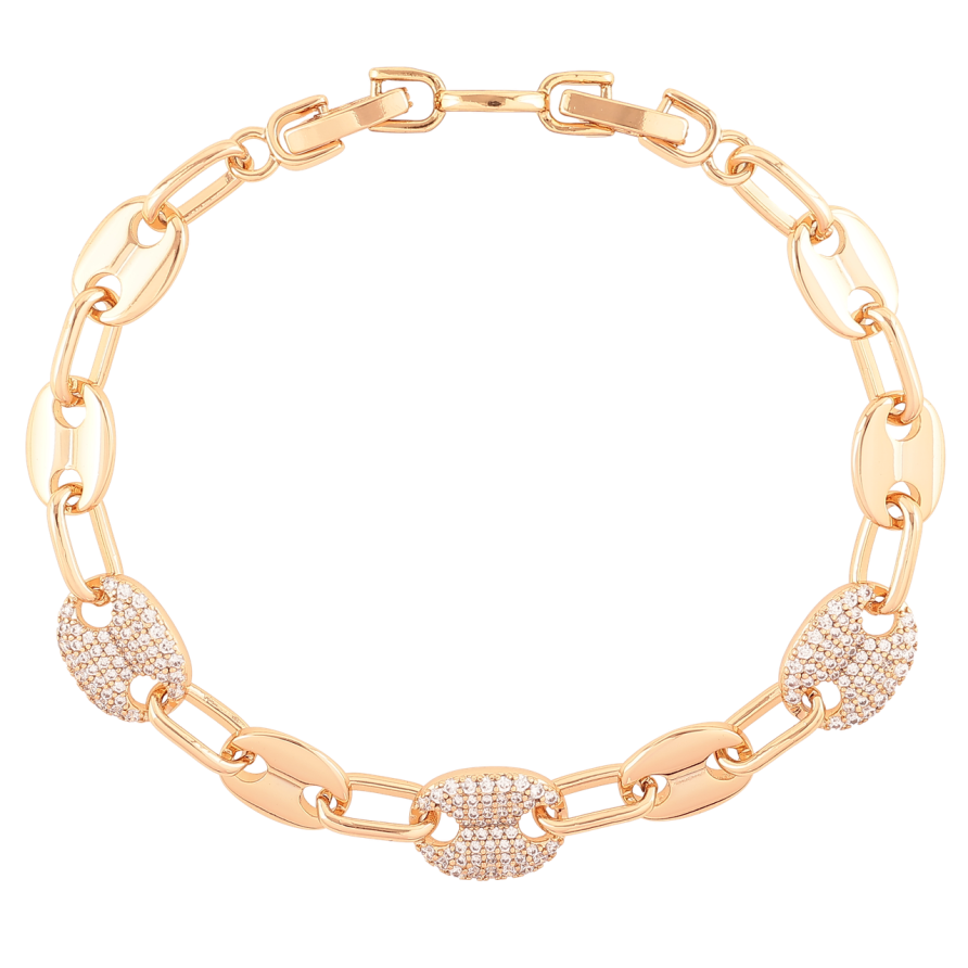 Браслет Xuping Позолота 18K Звенья цепочки с цирконием размер с доп.замком 18,20см х 5-9мм фото №1