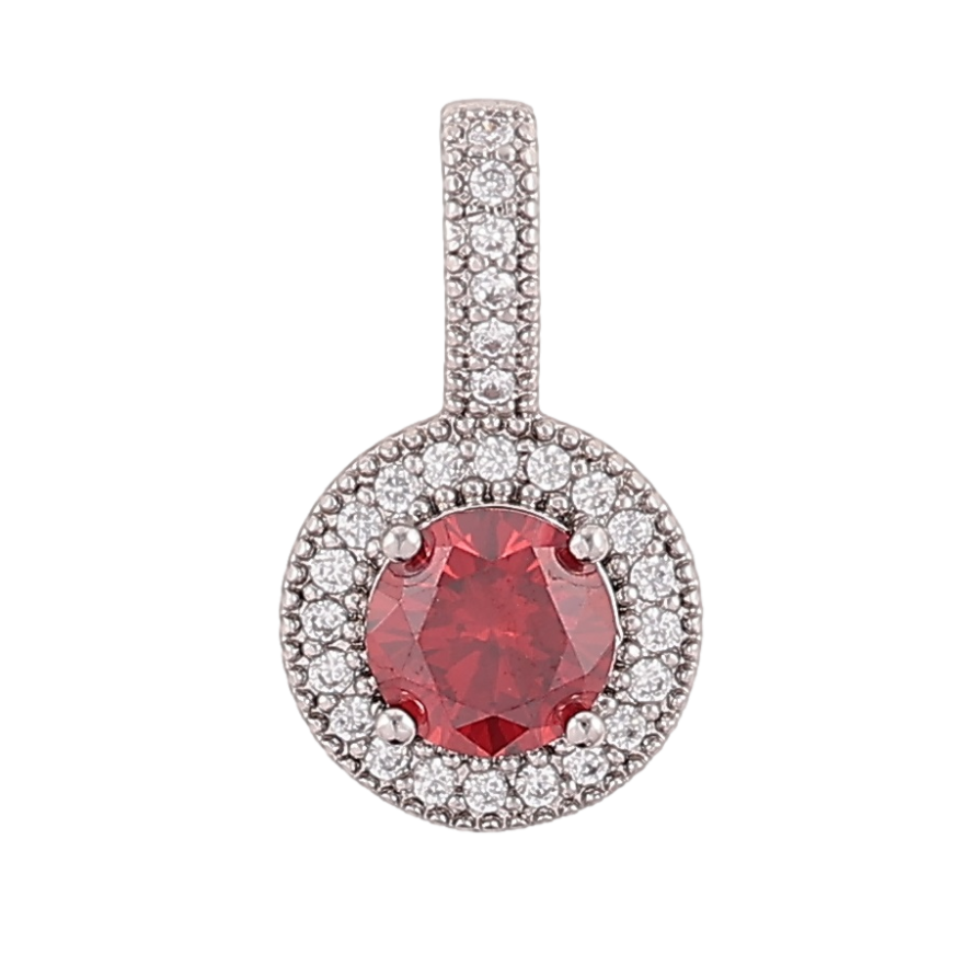 Кулон Xuping Родій «Червоний фіаніт в обрамленні цирконію, ø 10мм» для ланцюжка до 4мм фото №1