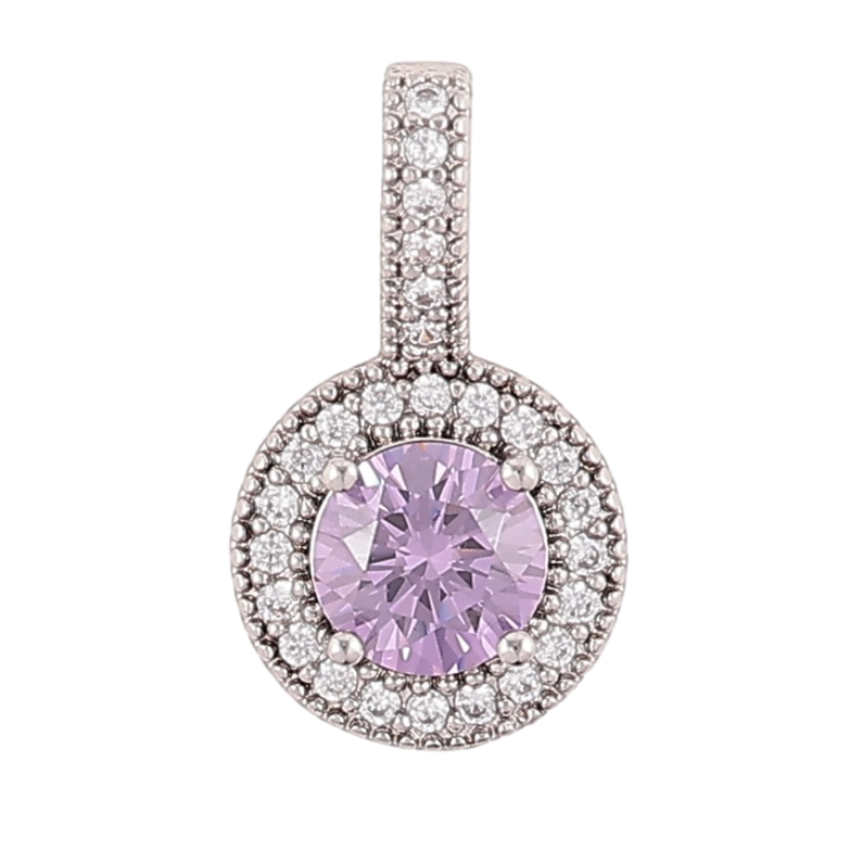 Кулон Xuping Родий Сиреневый фианит в обрамлении циркония, ø 10мм для цепочки до 4мм фото №1