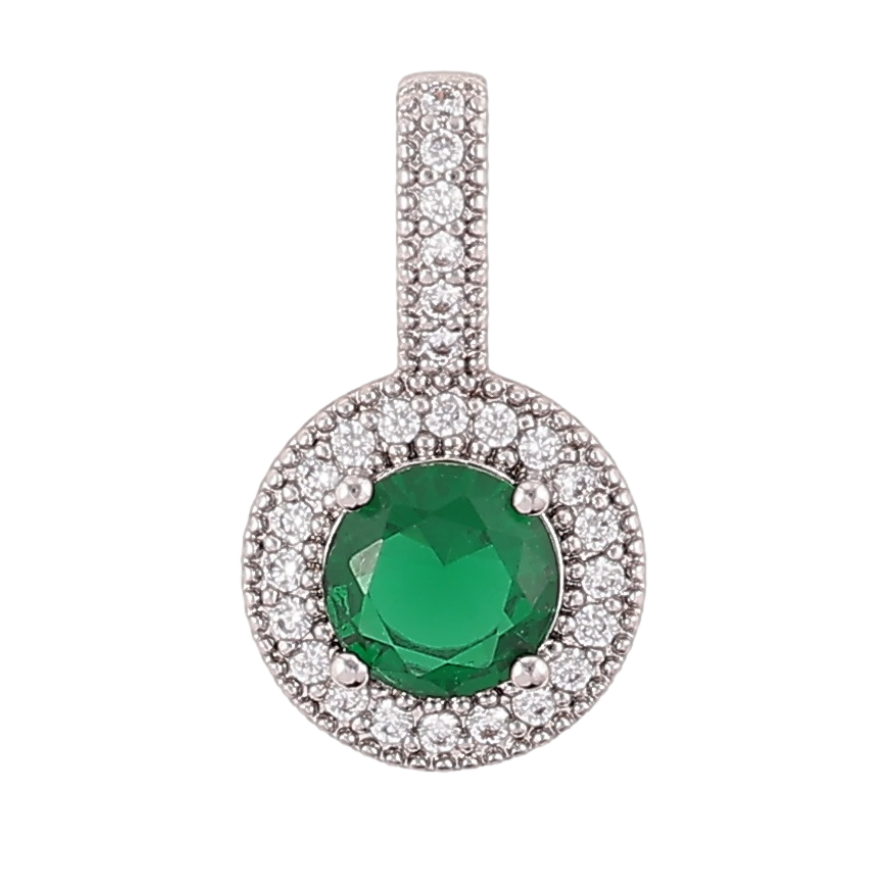 Кулон Xuping Родій «Зелений фіаніт в обрамленні цирконію, ø 10мм» для ланцюжка до 4мм фото №1