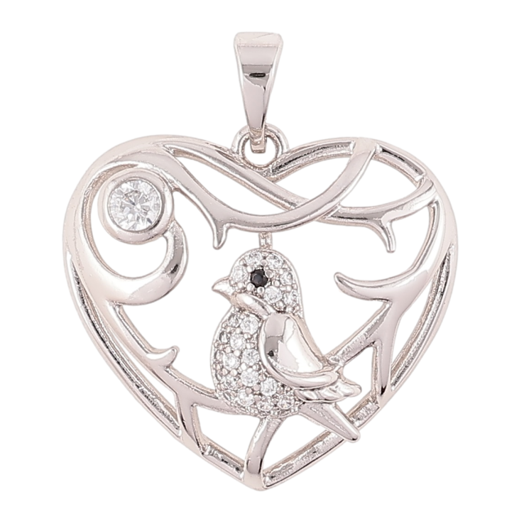 Кулон Xuping Родій «Серце з пташкою» для ланцюжка до 5мм фото №16