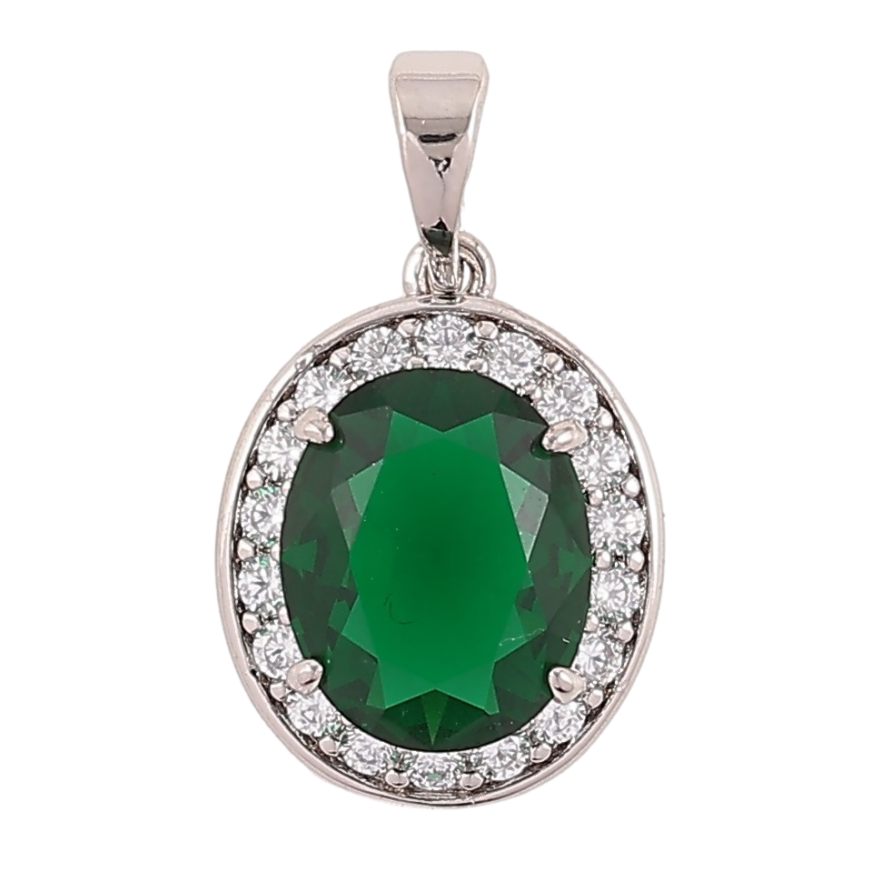 Кулон Xuping Родій «Зелений фіаніт в обрамленні цирконію» для ланцюжка до 5мм фото №1