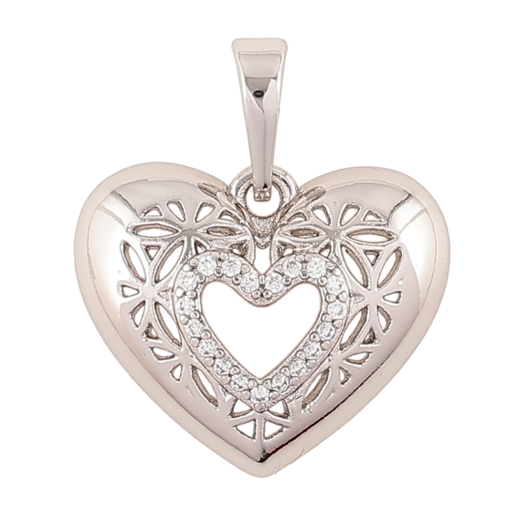 Кулон Xuping Родий Сердечко с резным узором и цирконием для цепочки до 6мм фото №11
