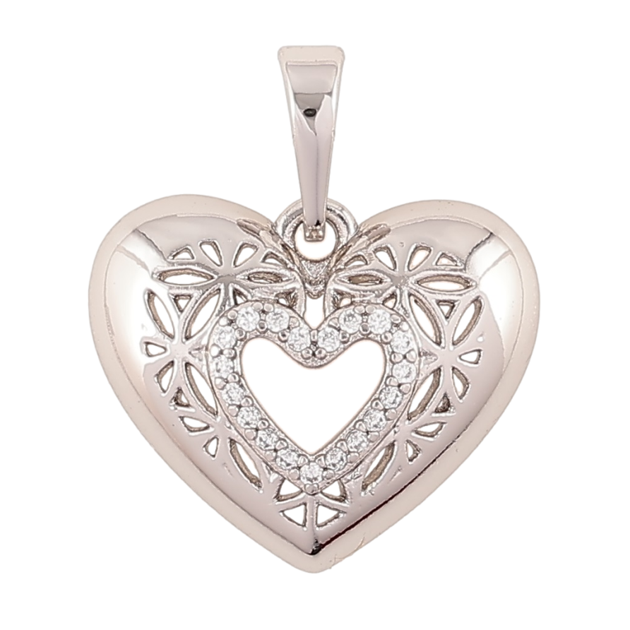 Кулон Xuping Родий Сердечко с резным узором и цирконием для цепочки до 6мм фото №1