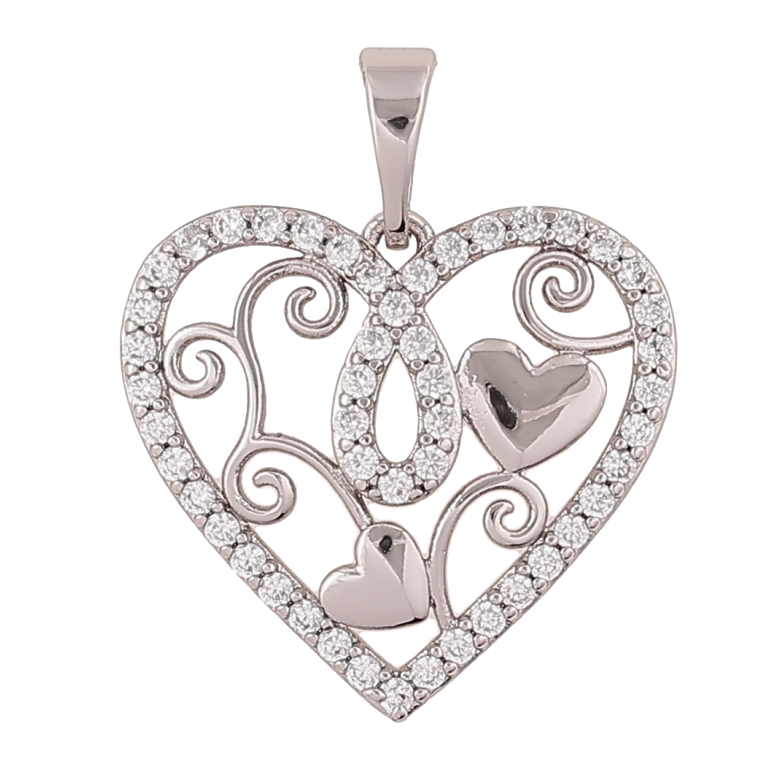 Кулон Xuping Родій «Сердечко з візерунком і цирконієм» для ланцюжка до 5мм фото №3