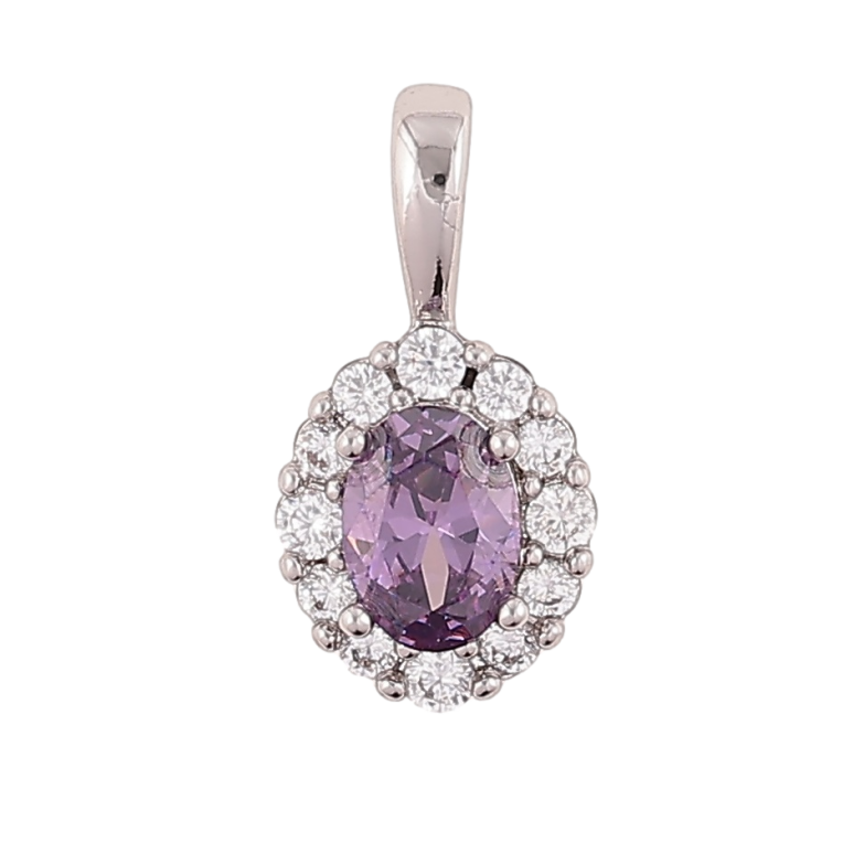 Кулон Xuping Родій «Бузковий фіаніт в обрамленні цирконію» для ланцюжка до 3мм фото №1