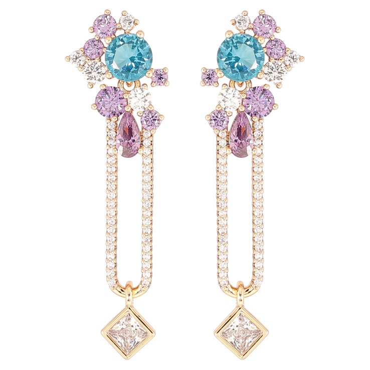 Сережки Xuping QQMM Позолота 18K пусети «Банти з квадратними підвісками та чорно-білим цирконієм» фото №10