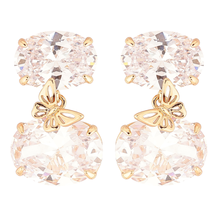 Сережки Xuping QQMM Позолота 18K пусети «Два фіаніти з метеликом» фото №7