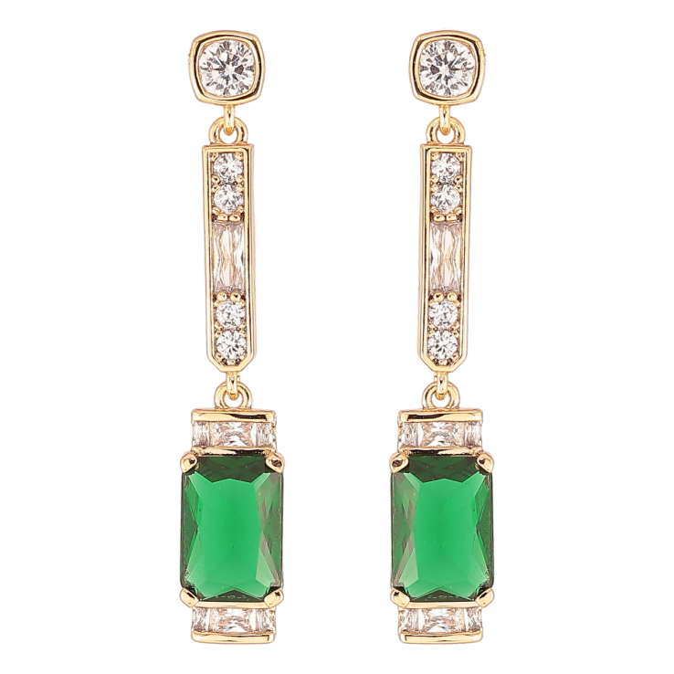 Сережки Xuping QQMM Позолота 18K пусети «Кришталеві підвіски з зеленими фіанітами» фото №5