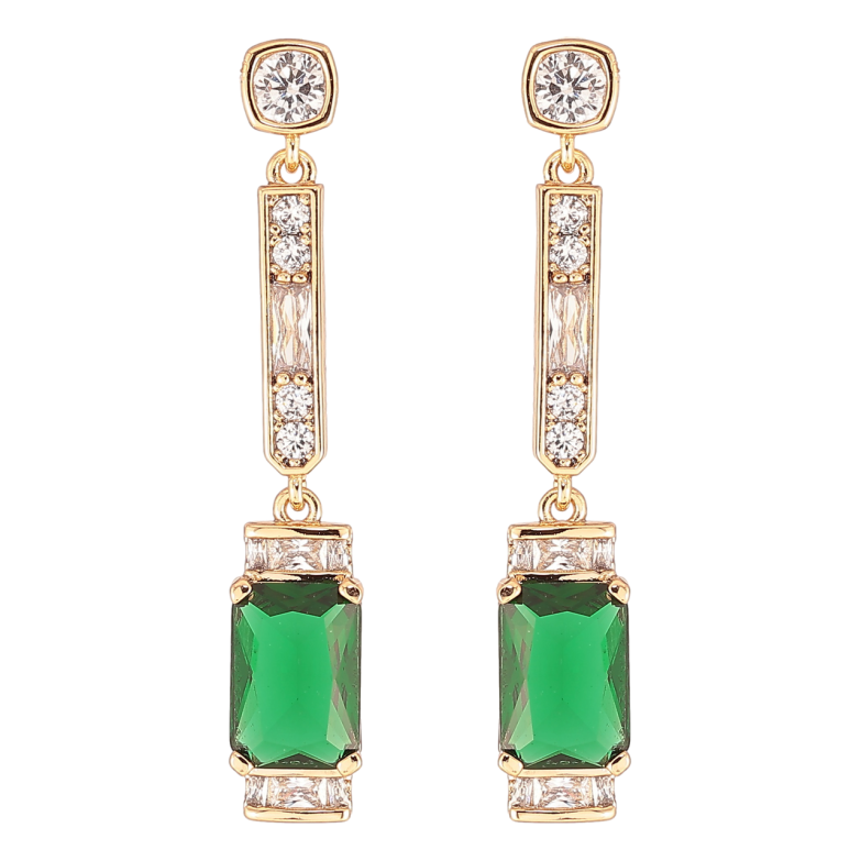 Сережки Xuping QQMM Позолота 18K пусети «Кришталеві підвіски з зеленими фіанітами» фото №1 Сережки Xuping QQMM Позолота 18K пусети «Кришталеві підвіски з зеленими фіанітами» фото №1
