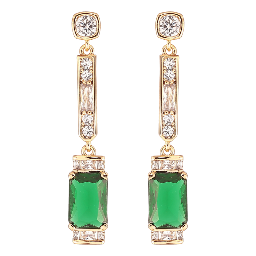 Сережки Xuping QQMM Позолота 18K пусети «Кришталеві підвіски з зеленими фіанітами» фото №1