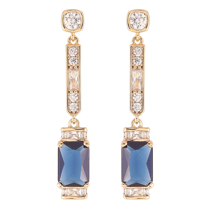 Сережки Xuping QQMM Позолота 18K пусети «Кришталеві підвіски з синіми фіанітами» фото №3