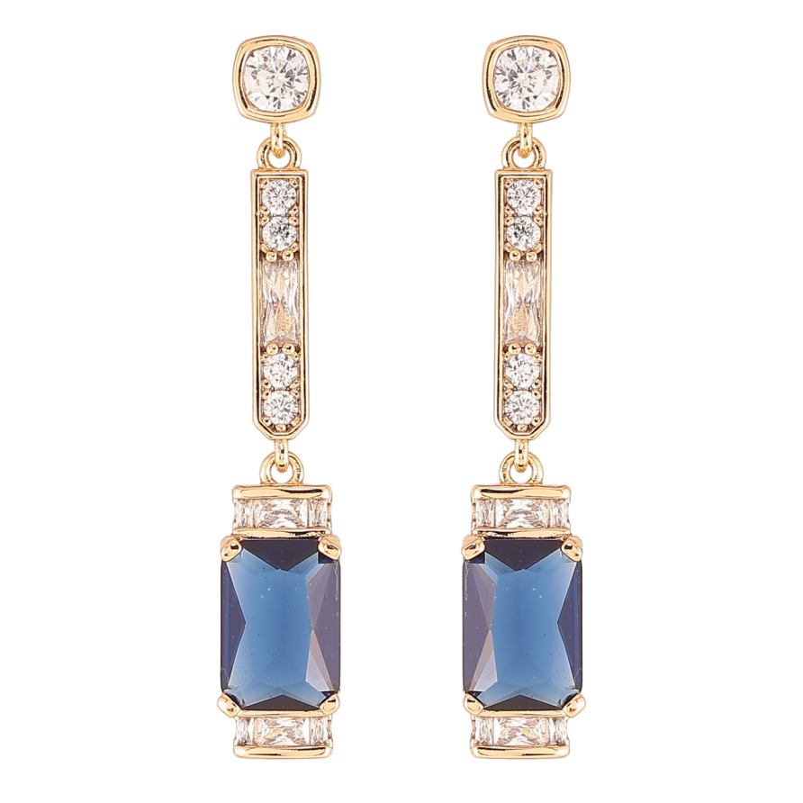 Сережки Xuping QQMM Позолота 18K пусети «Кришталеві підвіски з синіми фіанітами» фото №1