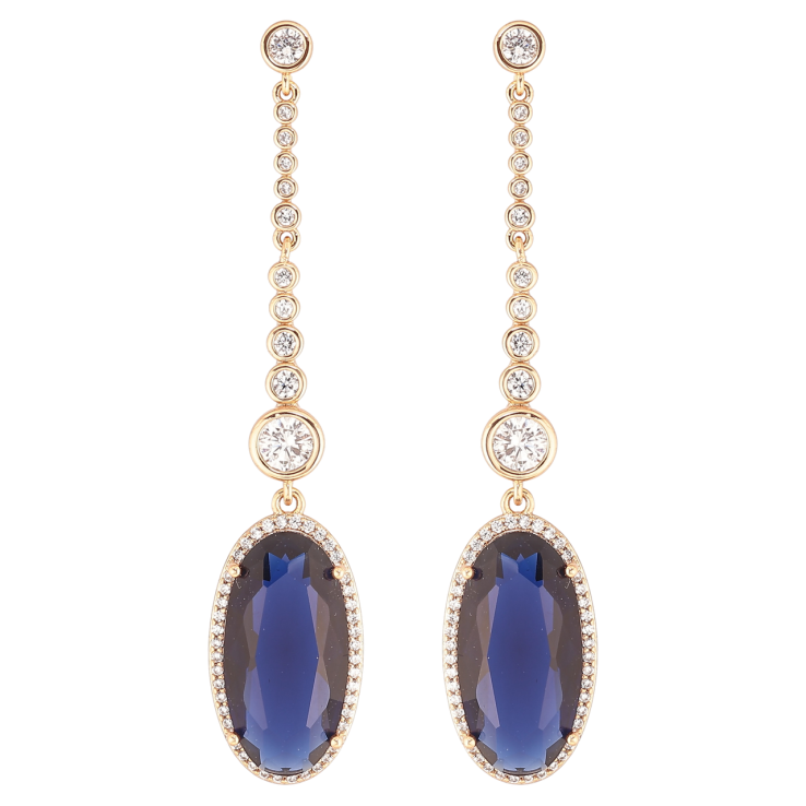 Сережки Xuping QQMM Позолота 18K пусети «Кришталеві підвіски з синіми фіанітами» фото №4