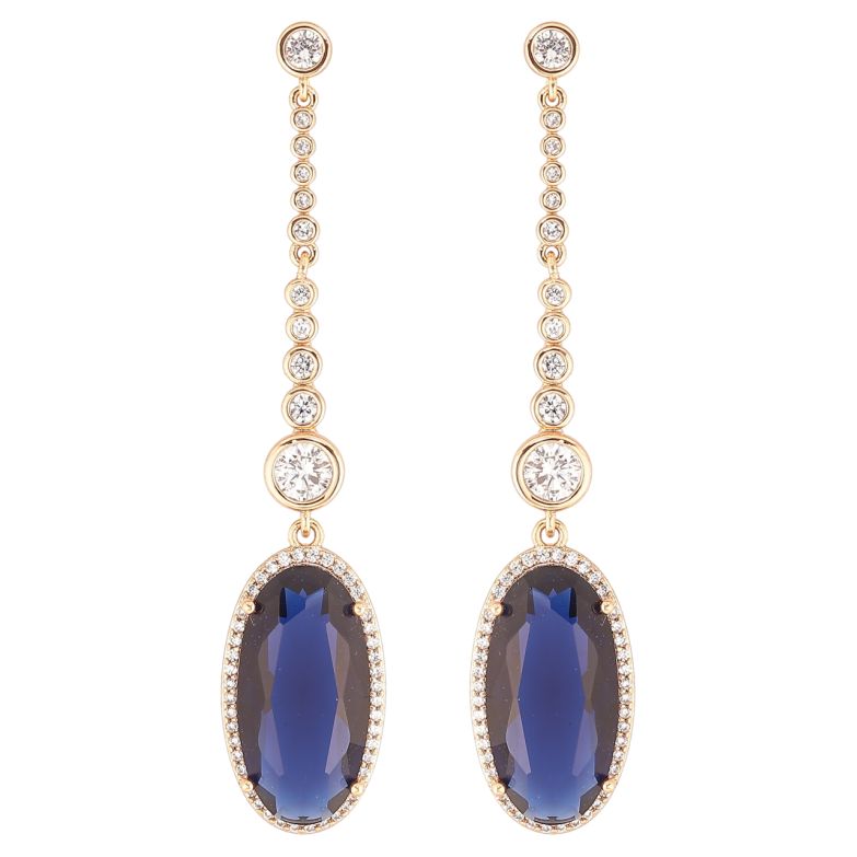 Серьги Xuping QQMM Позолота 18K пусеты Кристальные подвески с синими фианитами фото №1