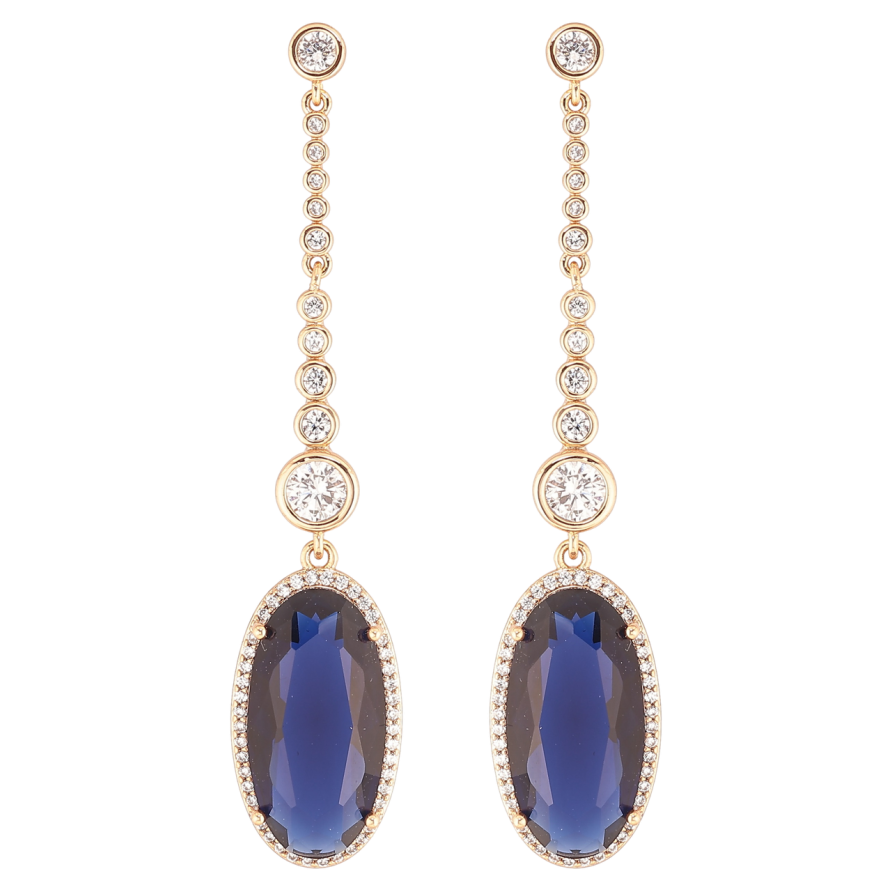 Сережки Xuping QQMM Позолота 18K пусети «Кришталеві підвіски з синіми фіанітами» фото №1