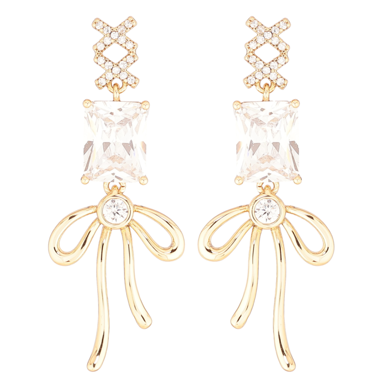 Сережки Xuping QQMM Позолота 18K пусети «Підвіски з фіанітами та бантами» фото №1