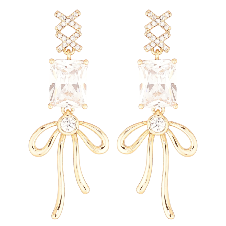Сережки Xuping QQMM Позолота 18K пусети «Підвіски з фіанітами та бантами» фото №1