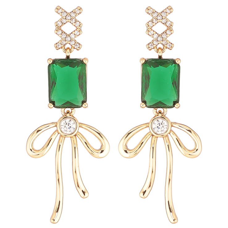 Сережки Xuping QQMM Позолота 18K пусети «Підвіски з зеленими фіанітами та бантами» фото №23 Сережки Xuping QQMM Позолота 18K пусети «Підвіски з зеленими фіанітами та бантами» фото №23