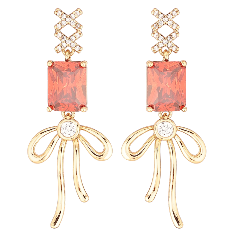 Серьги Xuping QQMM Позолота 18K пусеты Подвески с красными фианитами и бантами фото №1 Серьги Xuping QQMM Позолота 18K пусеты Подвески с красными фианитами и бантами фото №1