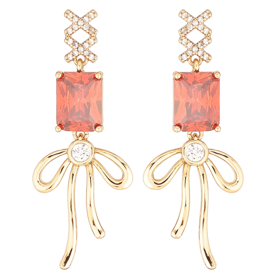 Сережки Xuping QQMM Позолота 18K пусети «Підвіски з червоними фіанітами та бантами» фото №1 Сережки Xuping QQMM Позолота 18K пусети «Підвіски з червоними фіанітами та бантами» фото №1