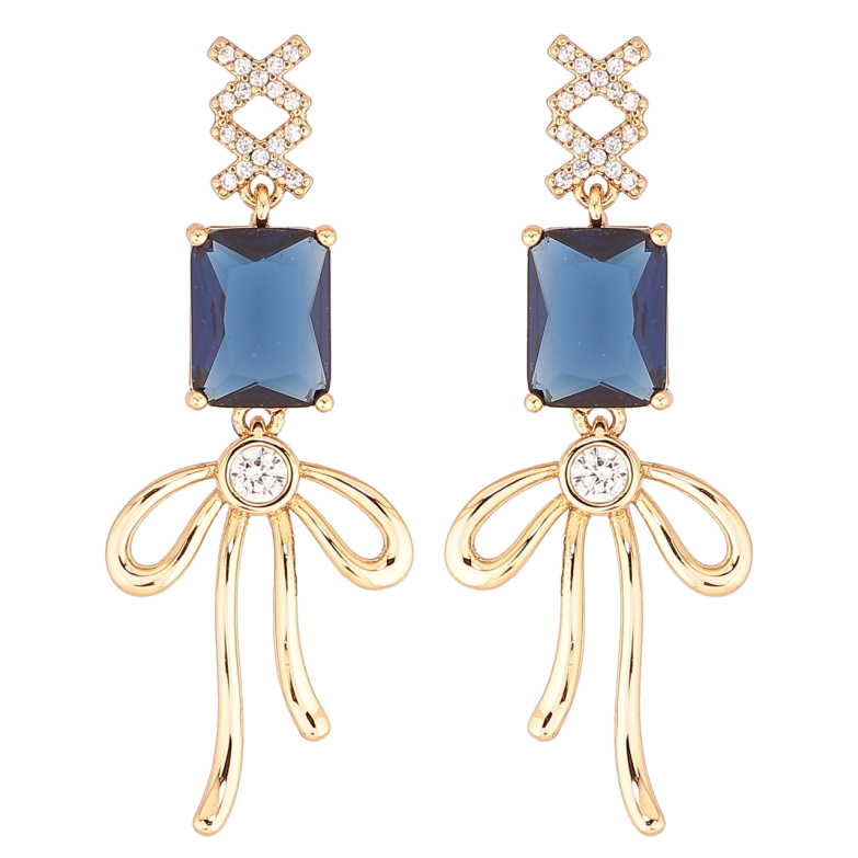 Серьги Xuping QQMM Позолота 18K пусеты Подвески с синими фианитами и бантами фото №1 Серьги Xuping QQMM Позолота 18K пусеты Подвески с синими фианитами и бантами фото №1