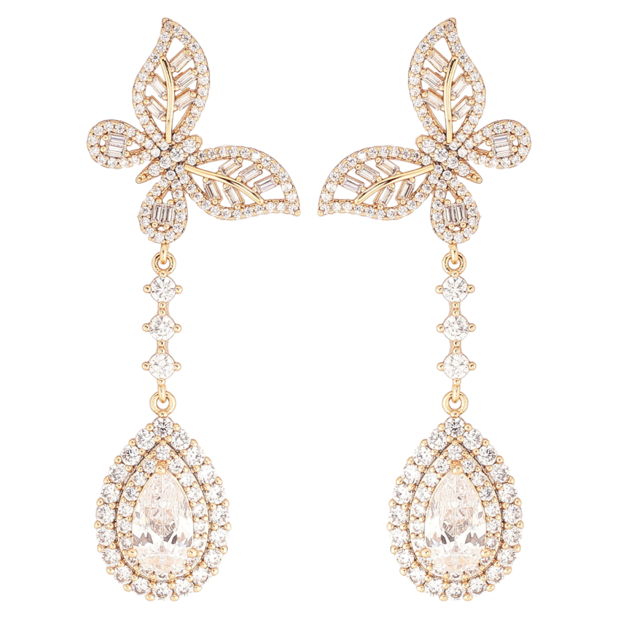 Сережки Xuping QQMM Позолота 18K пусети «Метелики з кришталевими підвісками» фото №1